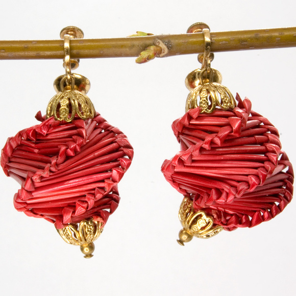 Jewelry - Unique Wicker Red Chinese Lantern Earrings